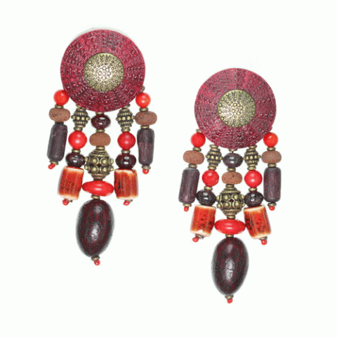 Клипсы из коралла, граната, яшмы, лианы и лавы HOGUERA 11--34730