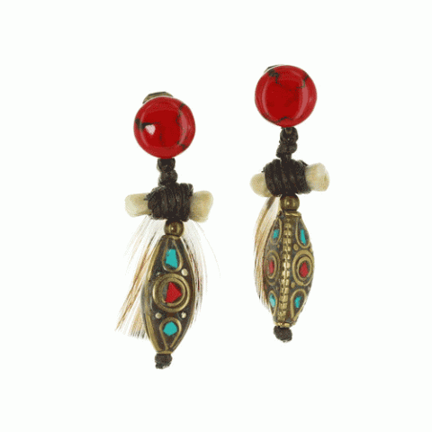 Клипсы из агата, бука, коралла, крыльев бабочки и лепестков роз CHAMANE 11--12181