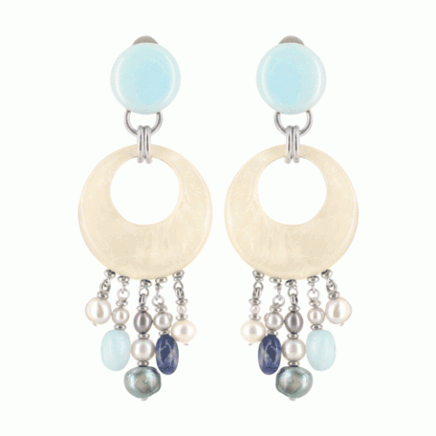 Клипсы из содалита, аквамарина и жемчуга ECUME 11--17751