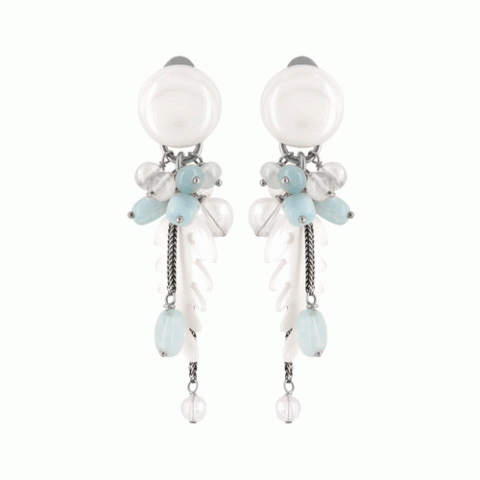 Клипсы из горного хрусталя и аквамарина NEMO