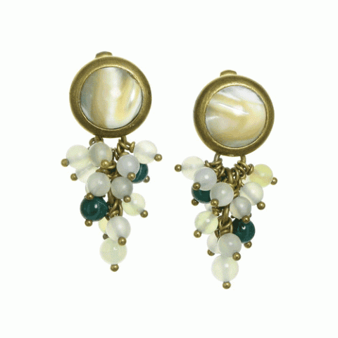 Клипсы из малахита, нефрита и морской ракушки MELYNE 11--19771