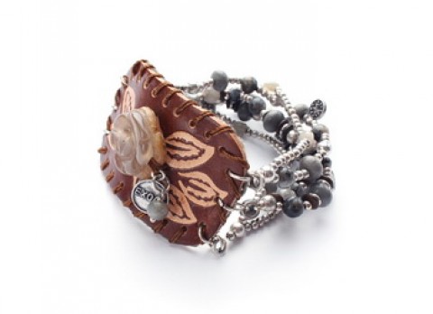 Браслет Exoal - Leather bracelet 6 row rose