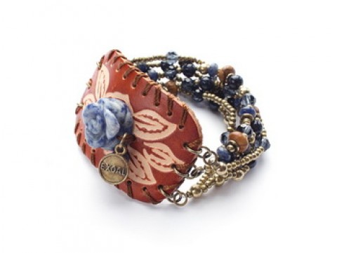 Браслет Exoal - Leather bracelet 6 row rose