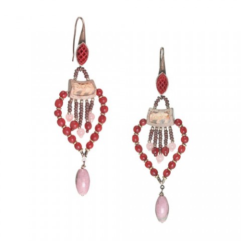 Серьги из рога, родонита, розового дерева и кожи змеи GRANADA 12--25422