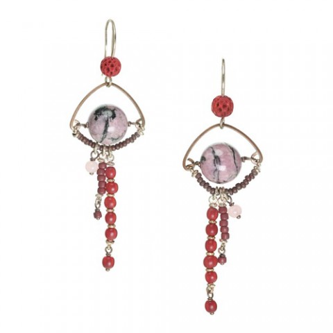 Серьги из рога, родонита, розового дерева и кожи змеи GRANADA 12--25426