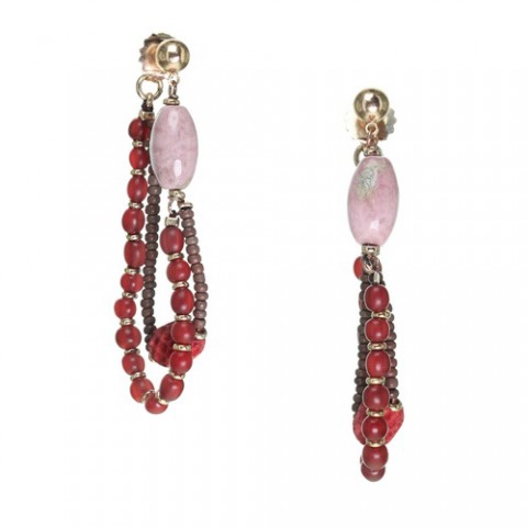 Серьги из рога, родонита, розового дерева и кожи змеи GRANADA 12--25429