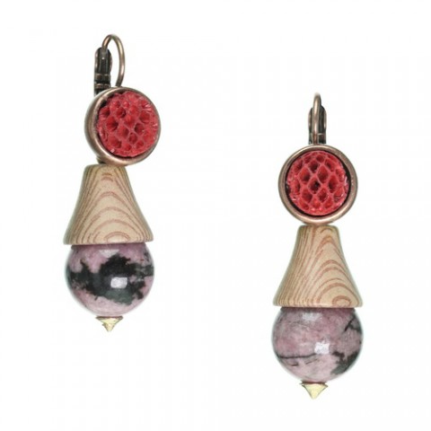 Серьги из рога, родонита, розового дерева и кожи змеи GRANADA 12--25432
