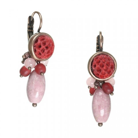 Серьги из рога, родонита, розового дерева и кожи змеи GRANADA 12--25433