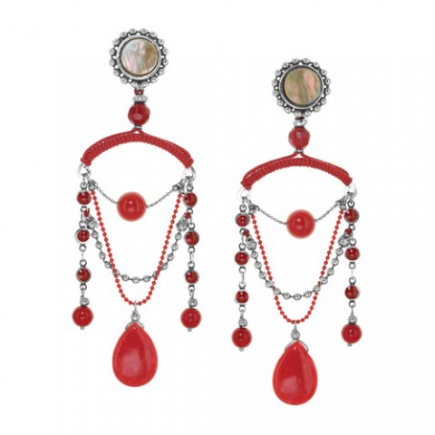 Серьги из перламутра, коралла, нефрита и семян Тагуа RUBY 12--25852