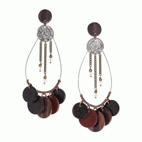 Серьги из тигрового дерева, горного хрусталя и кожи MACASSAR 12--34463