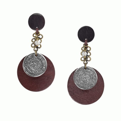 Серьги из тигрового дерева, горного хрусталя и кожи MACASSAR 12--34468