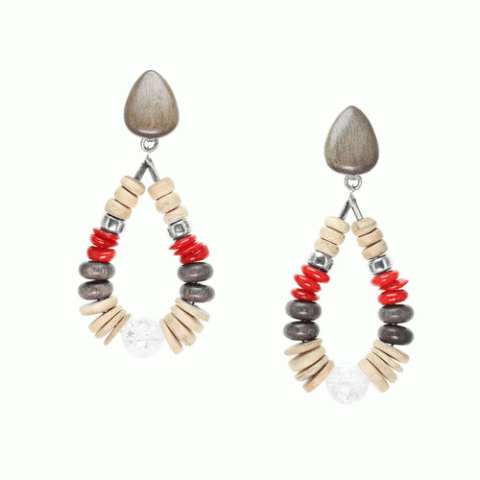 Серьги из кокоса, коралла, горного хрусталя и серого эбенового дерева ICELAND 12--34904