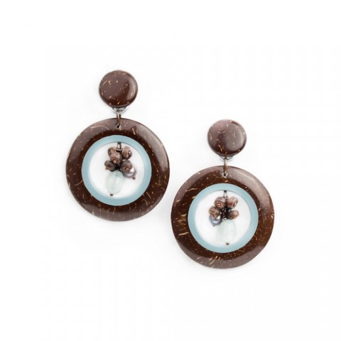 Серьги из кокоса, нефрита, аквамарина и жемчуга TAMAKO 12--74030