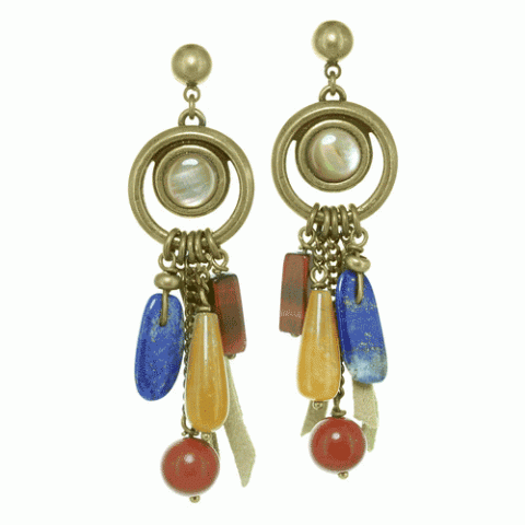 Серьги из янтаря, коралла, яшмы, ляписа, нефрита и содалита INDY 12--12491