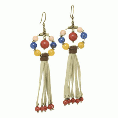 Серьги из янтаря, коралла, яшмы, ляписа, нефрита и содалита INDY 12--12492