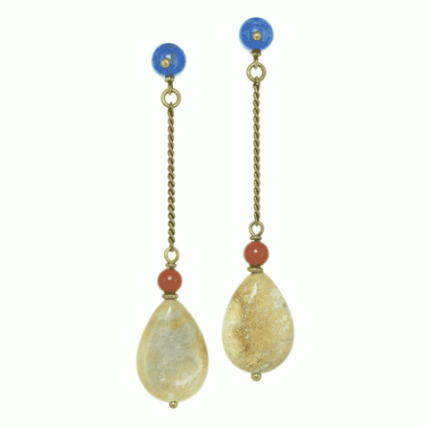 Серьги из янтаря, коралла, яшмы, ляписа, нефрита и содалита INDY 12--12494