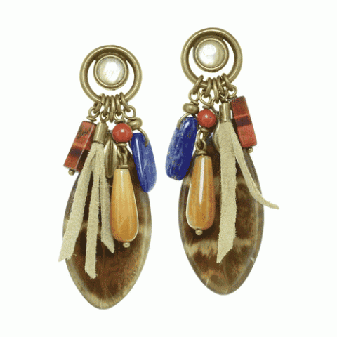 Серьги из янтаря, коралла, яшмы, ляписа, нефрита и содалита INDY 12--12498