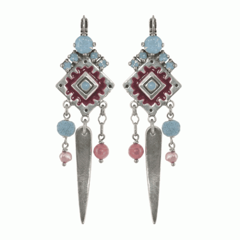 Серьги из родонита, халцедона и аквамарина SUMATRA 12--1770M