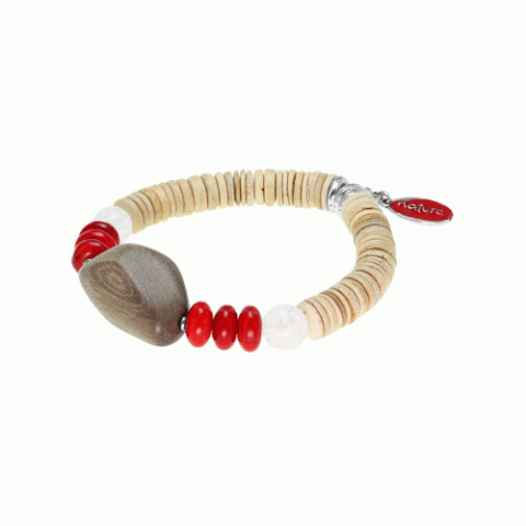 Браслет из кокоса, коралла, горного хрусталя и серого эбенового дерева ICELAND 13--29293