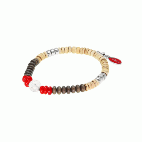 Браслет из кокоса, коралла, горного хрусталя и серого эбенового дерева ICELAND 13--29295