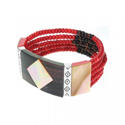 Браслет из тигрового дерева, коралла и черного перламутра AMAZONE 13--29531