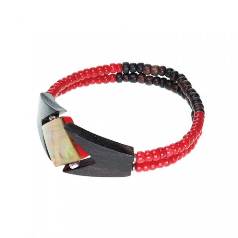 Браслет из тигрового дерева, коралла и черного перламутра AMAZONE 13--29532