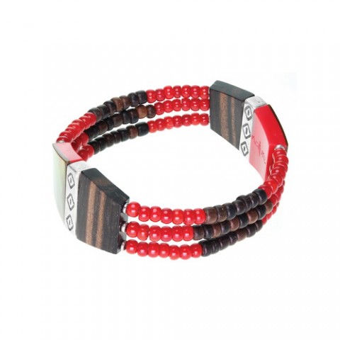 Браслет из тигрового дерева, коралла и черного перламутра AMAZONE 13--29534
