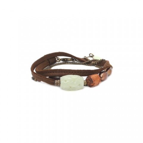 Браслет из нефрита, жемчуга, кожи и семян BURUNDI 13--32702