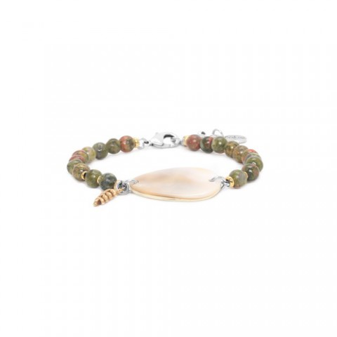 Браслет из унакита, перламутра и розовой ракушки NATURALISTE 13--32743