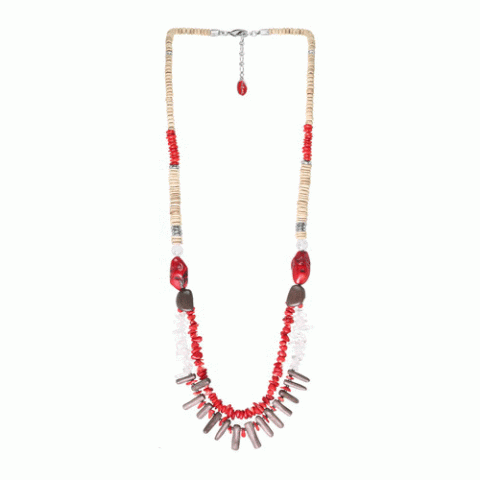 Колье из кокоса, коралла, горного хрусталя и серого эбенового дерева ICELAND 15--26322