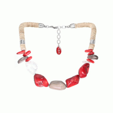 Колье из кокоса, коралла, горного хрусталя и серого эбенового дерева ICELAND 15--26324