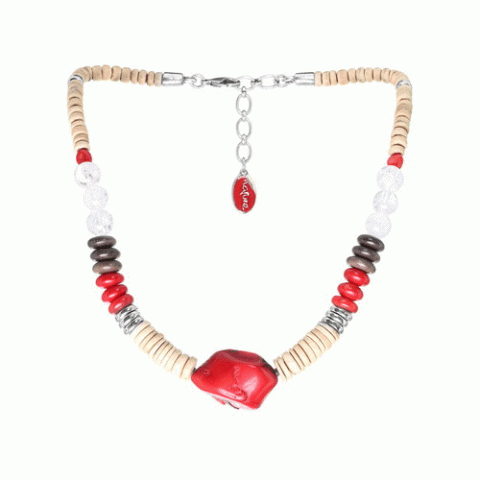 Колье из кокоса, коралла, горного хрусталя и серого эбенового дерева ICELAND 15--26325