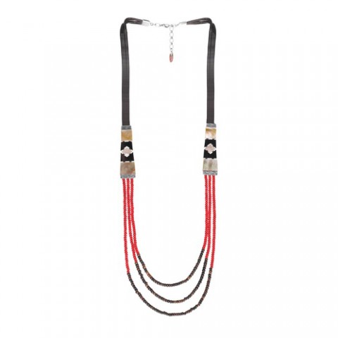 Колье из тигрового дерева, коралла и черного перламутра AMAZONE 15--26564