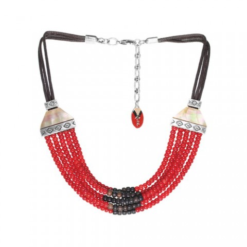 Колье из тигрового дерева, коралла и черного перламутра AMAZONE 15--26565