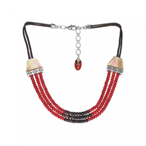 Колье из тигрового дерева, коралла и черного перламутра AMAZONE 15--26567