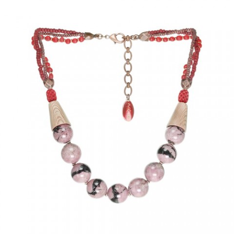 Колье из рога, родонита, розового дерева и кожи змеи GRANADA 15--26586