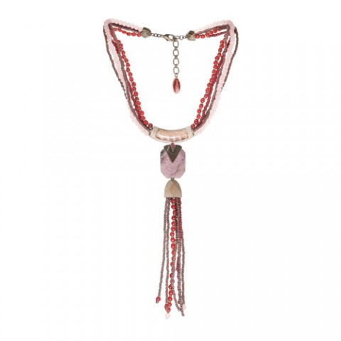 Колье из рога, родонита, розового дерева и кожи змеи GRANADA 15--26587