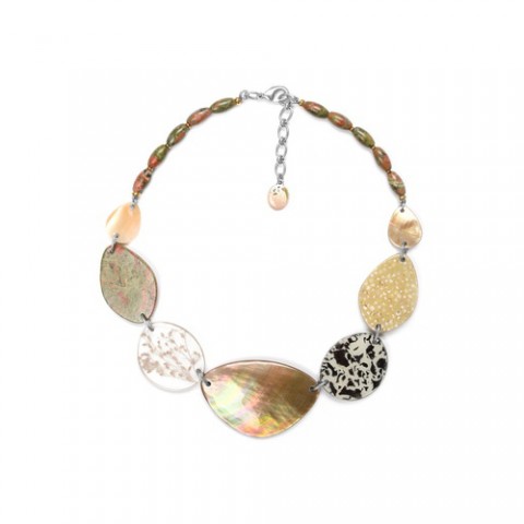 Колье из унакита, перламутра и розовой ракушки NATURALISTE 15--40970