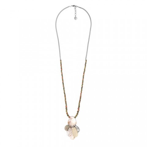 Колье из унакита, перламутра и розовой ракушки NATURALISTE 15--40972