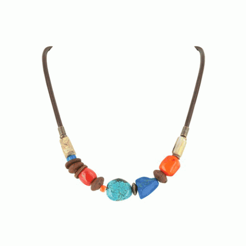 Колье из нефрита, тибетской бирюзы, агата и яшмы ETHNIKA 15--19596