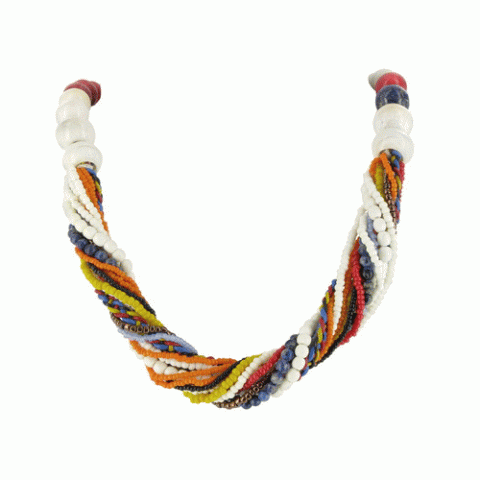 Колье из ляписа, халцедона и коралла New Folk twisted 