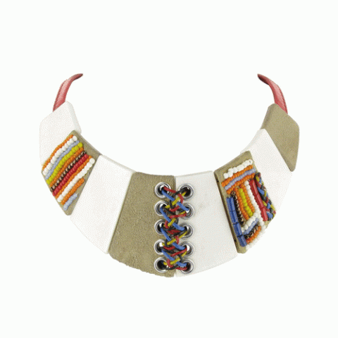 Колье из ляписа, халцедона и коралла New Folk plastron 