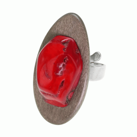 Кольцо из кокоса, коралла, горного хрусталя и серого эбенового дерева ICELAND 19--22011