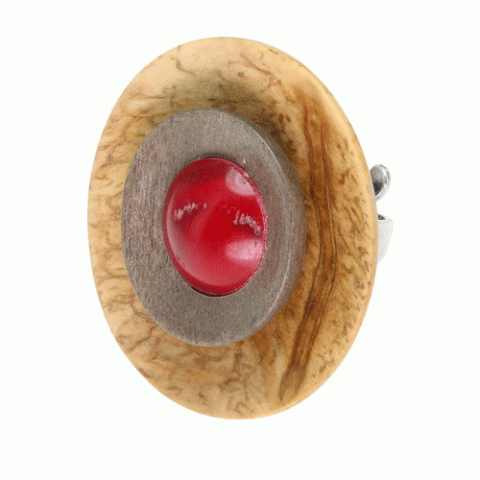 Кольцо из кокоса, коралла, горного хрусталя и серого эбенового дерева ICELAND 19--22014