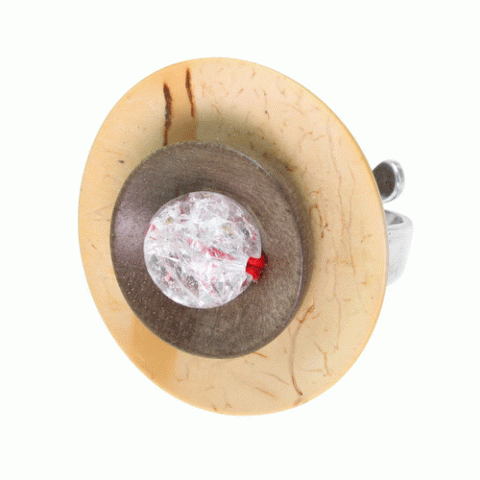 Кольцо из кокоса, коралла, горного хрусталя и серого эбенового дерева ICELAND 19--22015