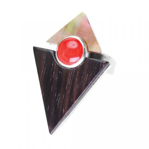 Кольцо из тигрового дерева, коралла и черного перламутра AMAZONE 19--22274