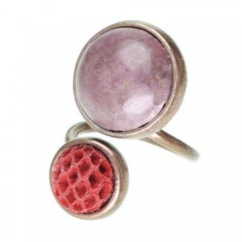 Кольцо из рога, родонита, розового дерева и кожи змеи GRANADA 19--22292