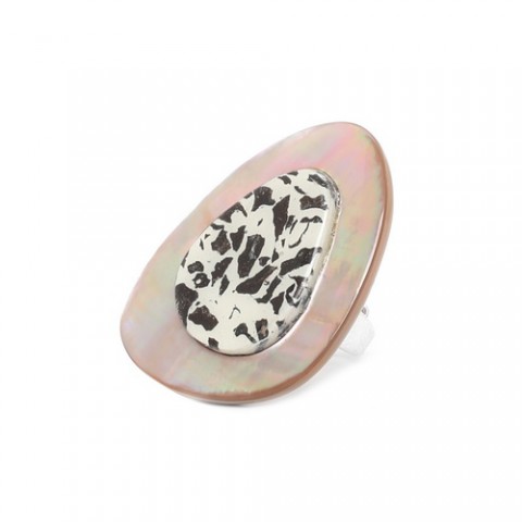 Кольцо из унакита, перламутра и розовой ракушки NATURALISTE 19--23640