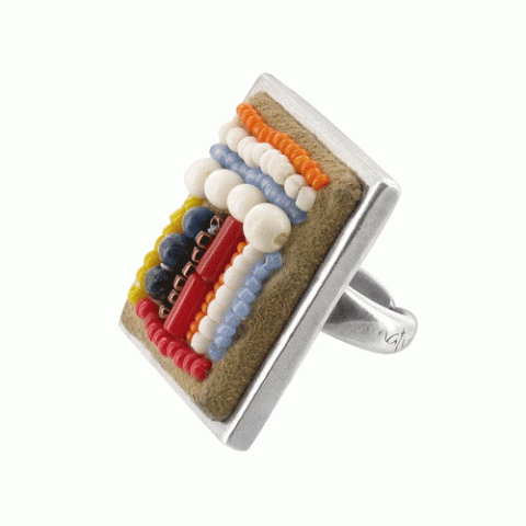 Кольцо из ляписа, халцедона и коралла New Folk