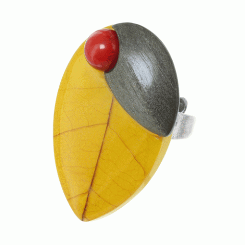 Кольцо из коралла, сибукао и серого эбенового дерева ANDY 19--21441